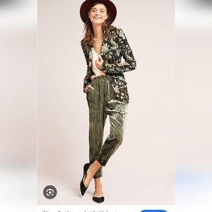Anthropologie Velvet Cropped Pants Tapered Leg Ett:twa Green Sz S